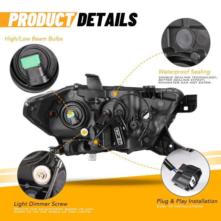 Winjet 2016-2019 Toyota Tacoma/2020-2023 Tacoma SR SR5 TRD Sport DRL Head Lights - Glossy Black/Clear