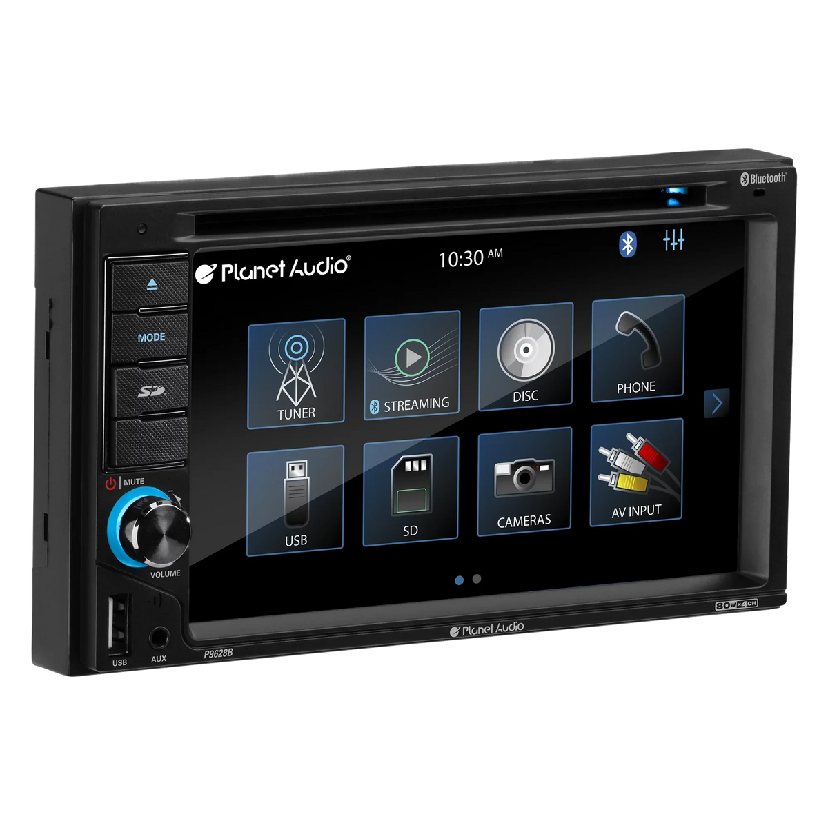 Planet Audio P9628B 6.2” Touchscreen Car DVD Player, Bluetooth, DVD USB SD AM/FM