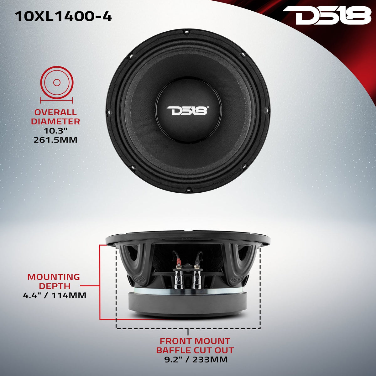 DS18 XL 10" Mid-Range Loudspeaker 700 Watts Rms 4-Ohm