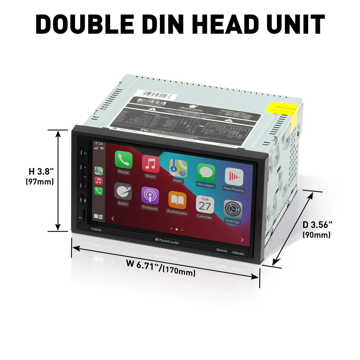 Planet Audio P70CPA-C Car Stereo - Apple CarPlay, Android Auto, Double Din, 7 Inch Touchscreen, Bluetooth, No CD DVD Player,