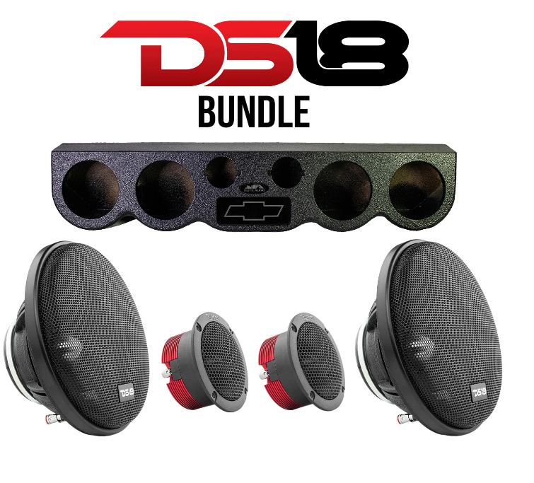 DS18 Car Audio Roof Panel Bundle – Chevy Logo 38" Rack w/ (2) PRO-FR6NEO 6.5" Neodymium Full-Range Speakers + (2) GTX1XL Super Bullet Tweeters – High-Performance Car Audio Package