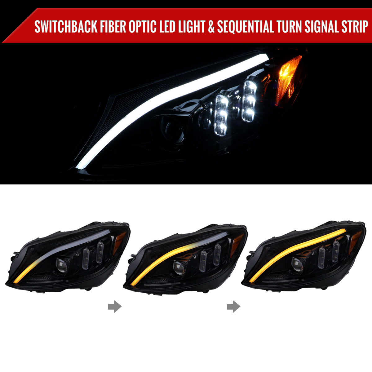 Spec-D 15-18 Mercedes C-Class W205 Sequential Headlights Black/Smoked