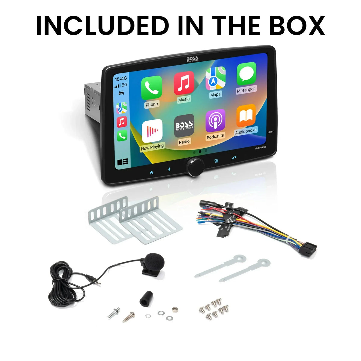 BOSS Audio Systems BCPA12 Car Stereo - Apple CarPlay, Android Auto, Single Din, 12 Inch Touchscreen, Bluetooth, No DVD CD Pla