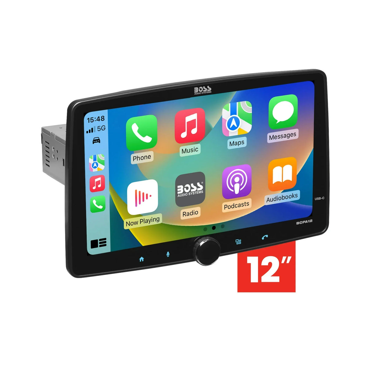 BOSS Audio Systems BCPA12 Car Stereo - Apple CarPlay, Android Auto, Single Din, 12 Inch Touchscreen, Bluetooth, No DVD CD Player, AM/FM Radio Receiver, Multicolor Illumination