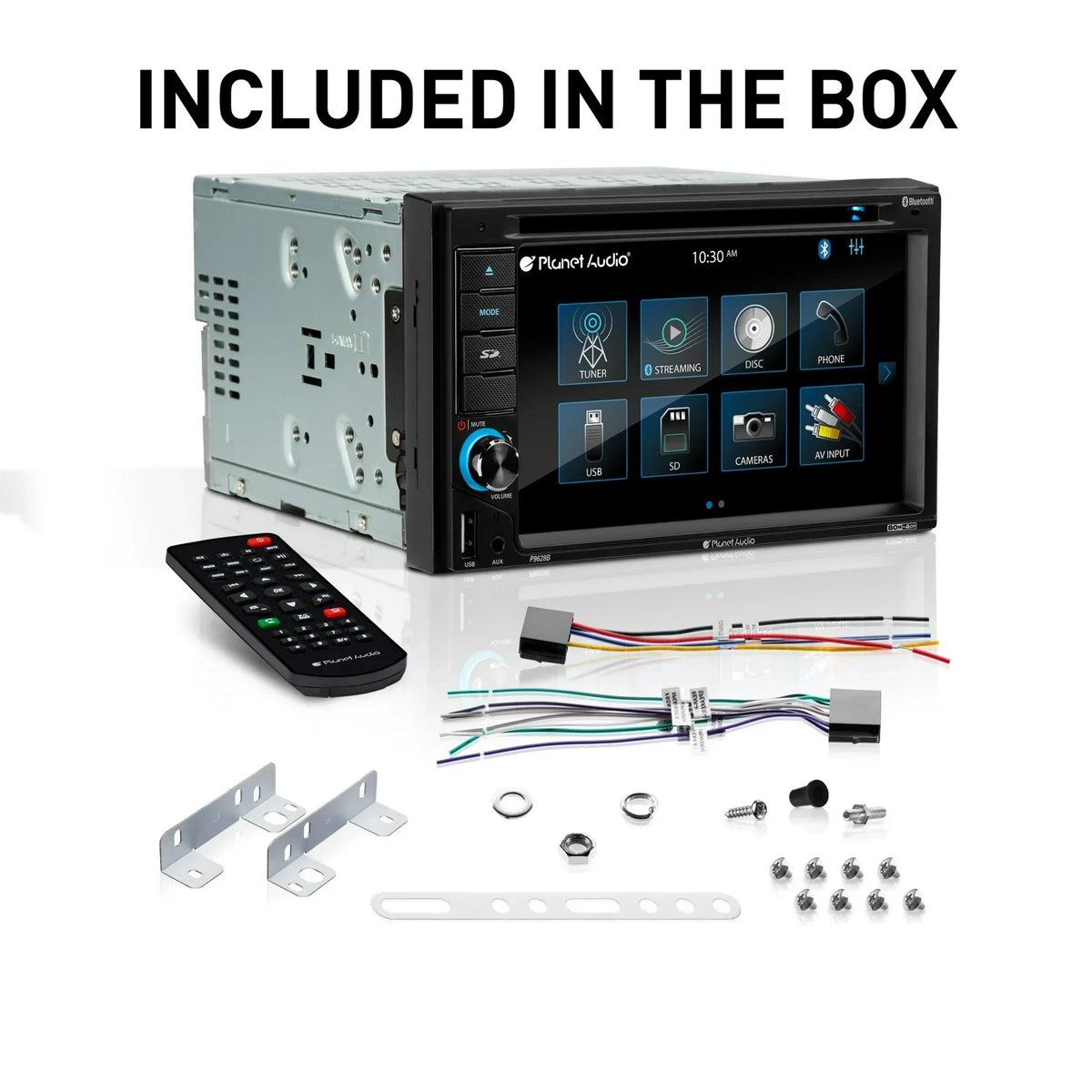 Planet Audio P9628B 6.2” Touchscreen Car DVD Player, Bluetooth, DVD USB SD AM/FM