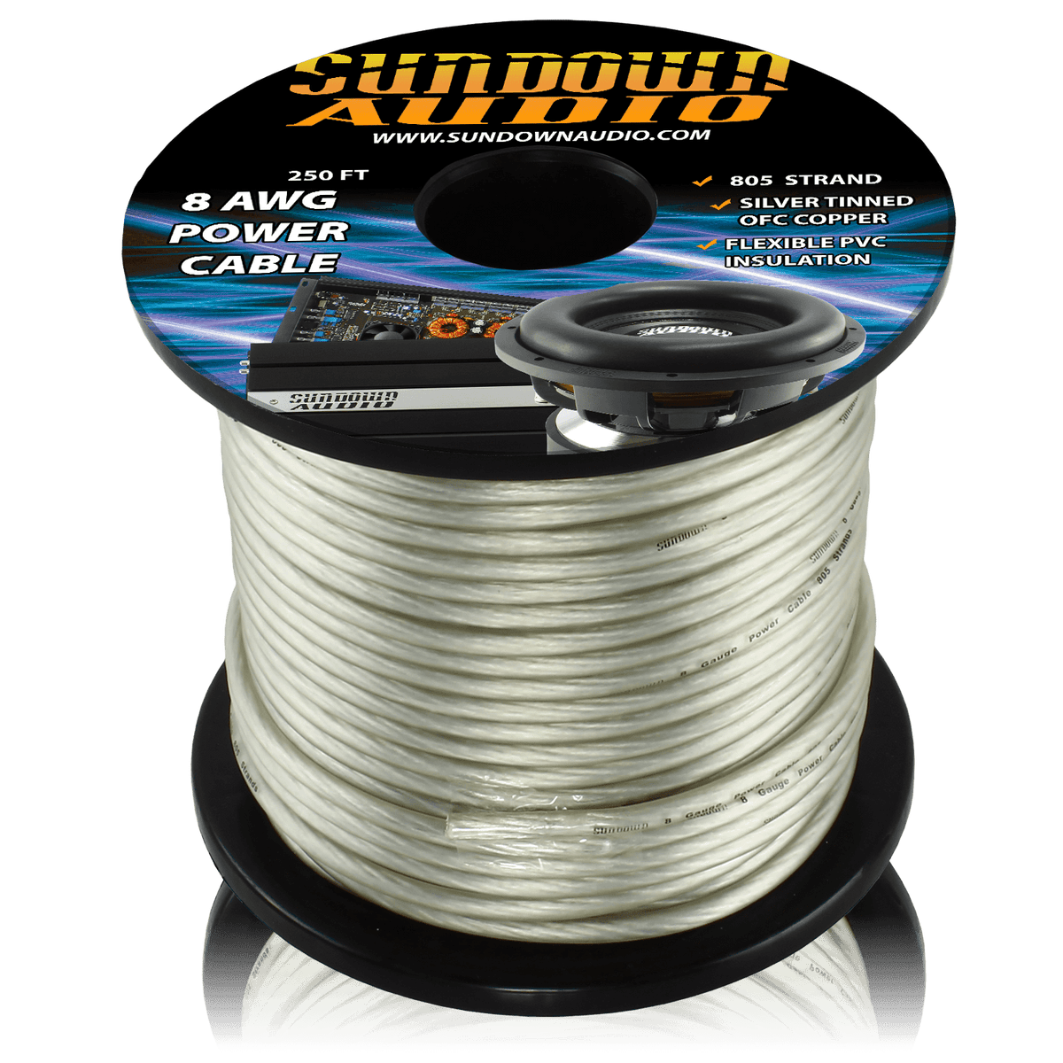 8 Gauge SILVER 250' Tinned OFC Oxygen Free Copper Power Cable