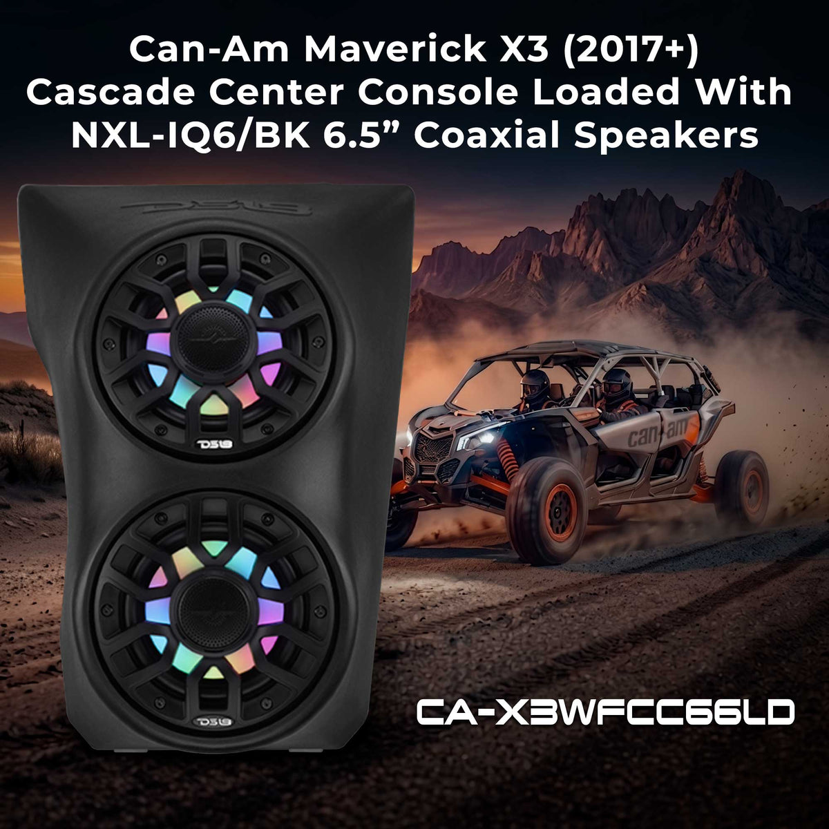 Can-Am Maverick X3 (2017-Up) Waterfall Center Console Speaker Pod Loaded with NXL-IQ 6.5" 2-Way Coaxial Marine Speakers and D