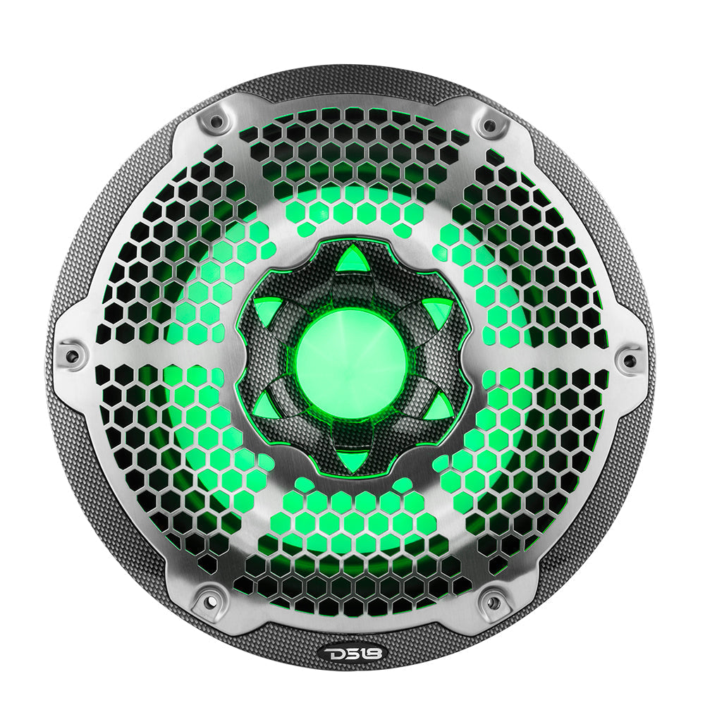 NXL 10" Marine Subwoofer With LED RGB Lights 300 Watts Rms SVC 4-Ohm -Black Carbon Fiber
