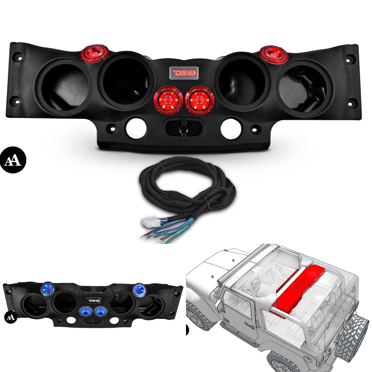 DS18 Jeep JK/JKU Overhead Sound Bar System Fits 4 X 8" Speakers (Not included) 4 X Tweeters PRO-TW4L and 2 X Drivers PRO-DRNSC1.5 and Harness Included- Black