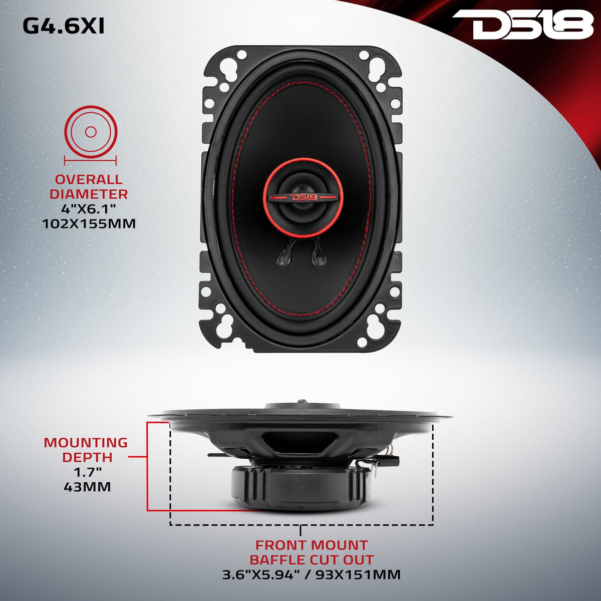 DS18 G4.6XI 4"x6" 2-Way Coaxial Speakers (Pair)