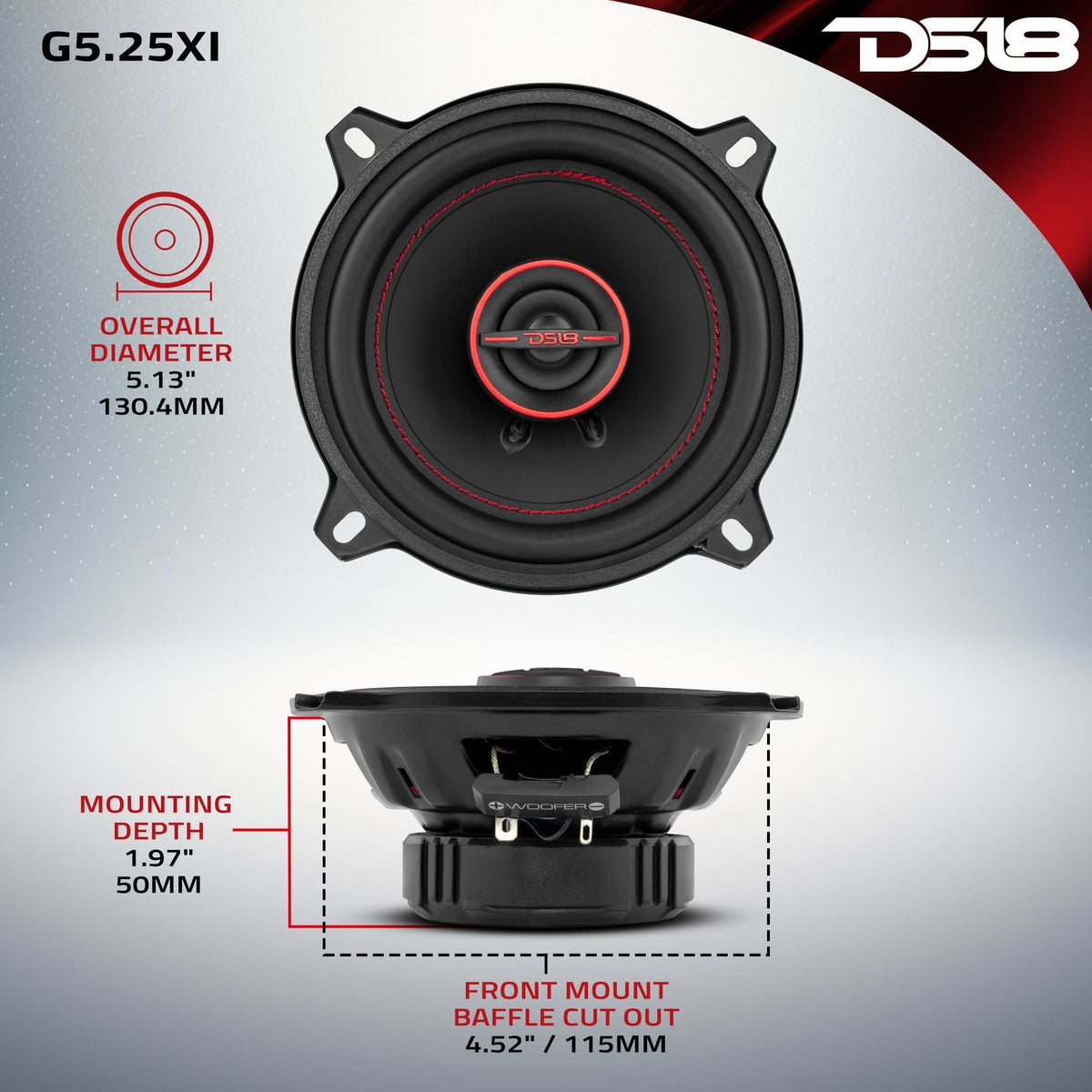 DS18 G5.25XI 5.25" 2-Way Coaxial Speakers (Pair)