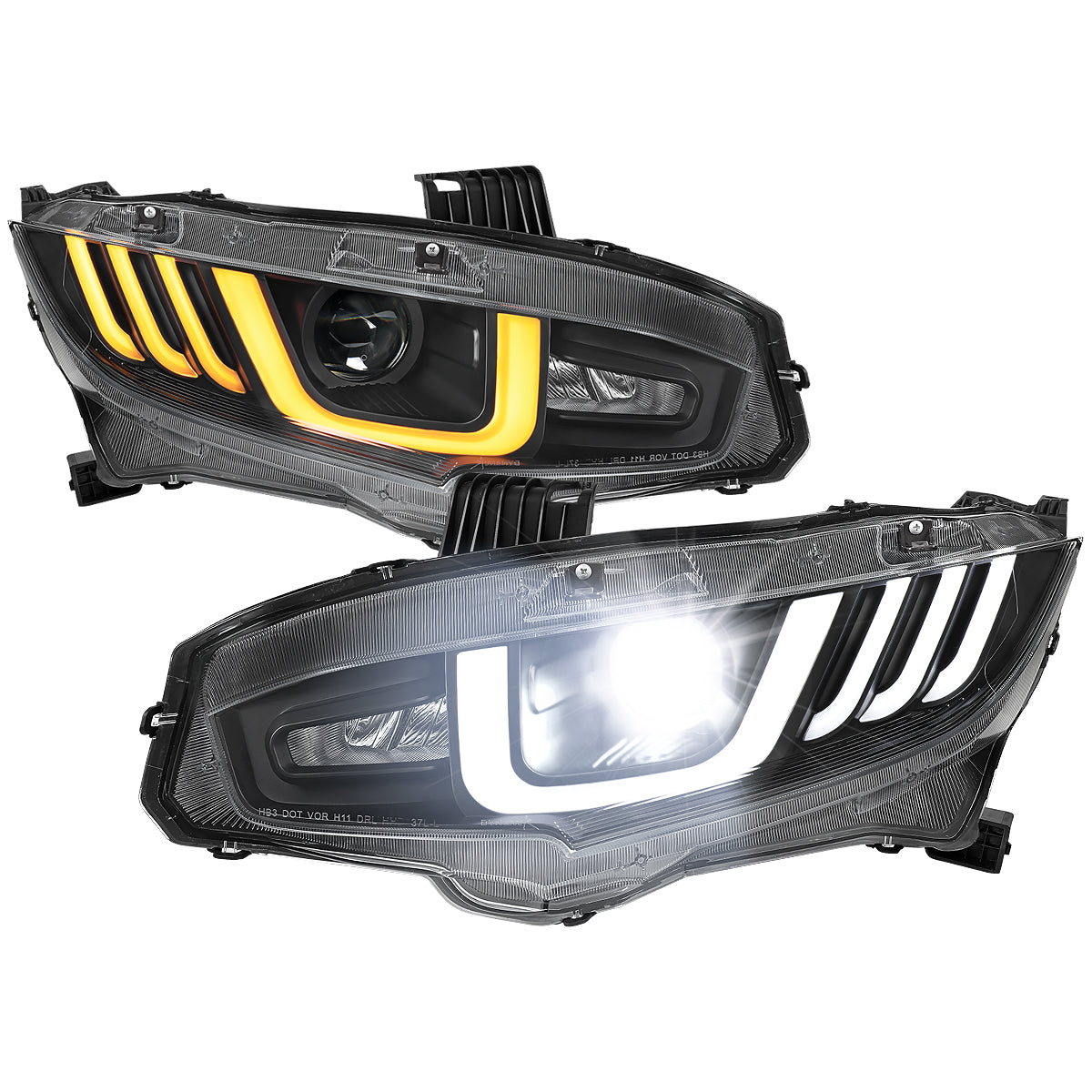 Spec-D 16-21 Honda Civic Headlights LED Switchback Sequential Black