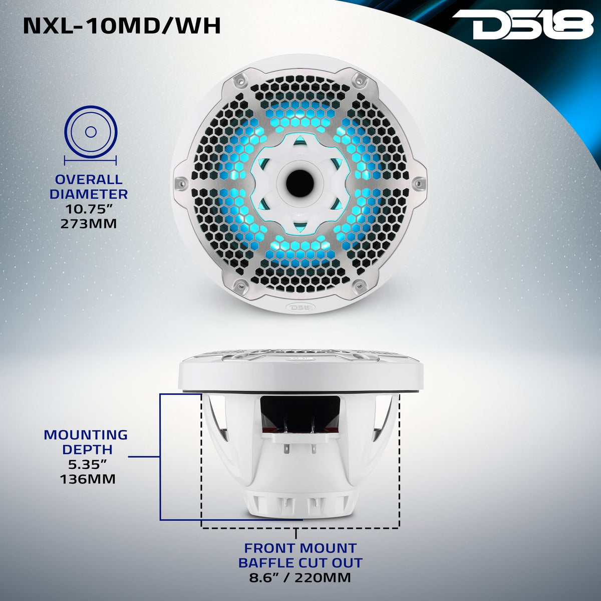 10” Marine 2-Way Hybrid Speaker with RGB LED, Compression Driver and Neodymium Magnet | 450W RMS 4-Ohm