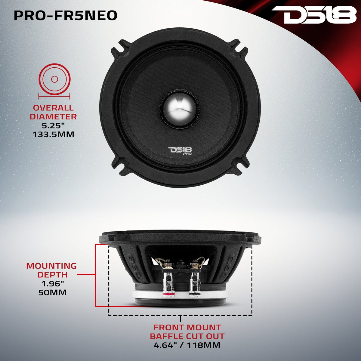 DS18 PRO-FR5NEO 5.25" 200W RMS Midrange Speaker (Single)