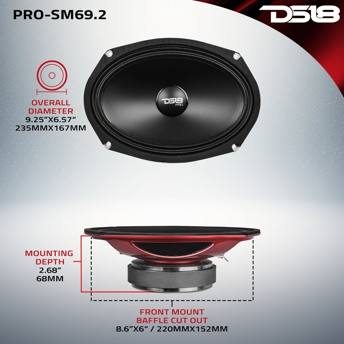 PRO 6x9" Slim Water-Resistant Mid-Range Loudspeaker | 250W RMS 2-Ohm