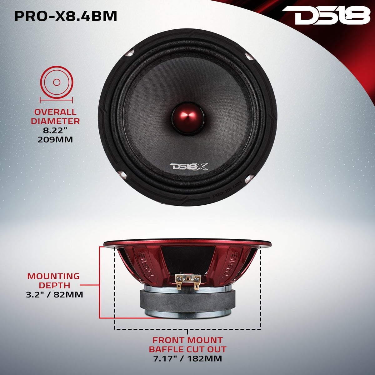 DS18 PRO-X8.4BM 8" 275W RMS Midrange Speaker 4-Ohm (Single)