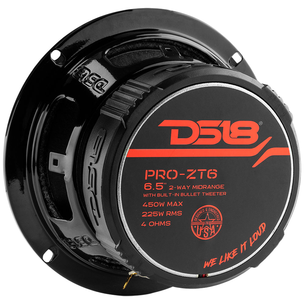 DS18 PRO-ZT6 6.5" 225W RMS Midrange Speaker w/ Built-in Bullet Tweeter 4-Ohm (Single)