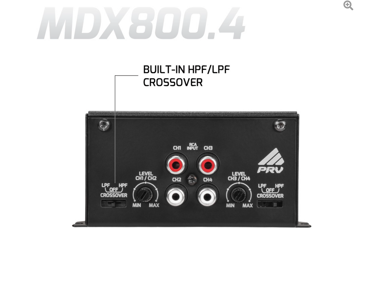 PRV Audio MDX800.4 2ohm Mini 4-Channel Amplifier – 800W RMS Compact Class D Car Audio Amp