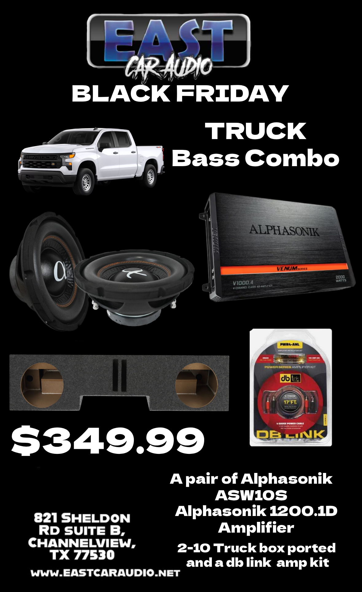 Alpha Sonic 2 x 10" Truck Bass Combo (Black Friday) Universal 09-23 F-150, 16-23 F-250, 09-23 Ram, 99-23 Silverado Sierra