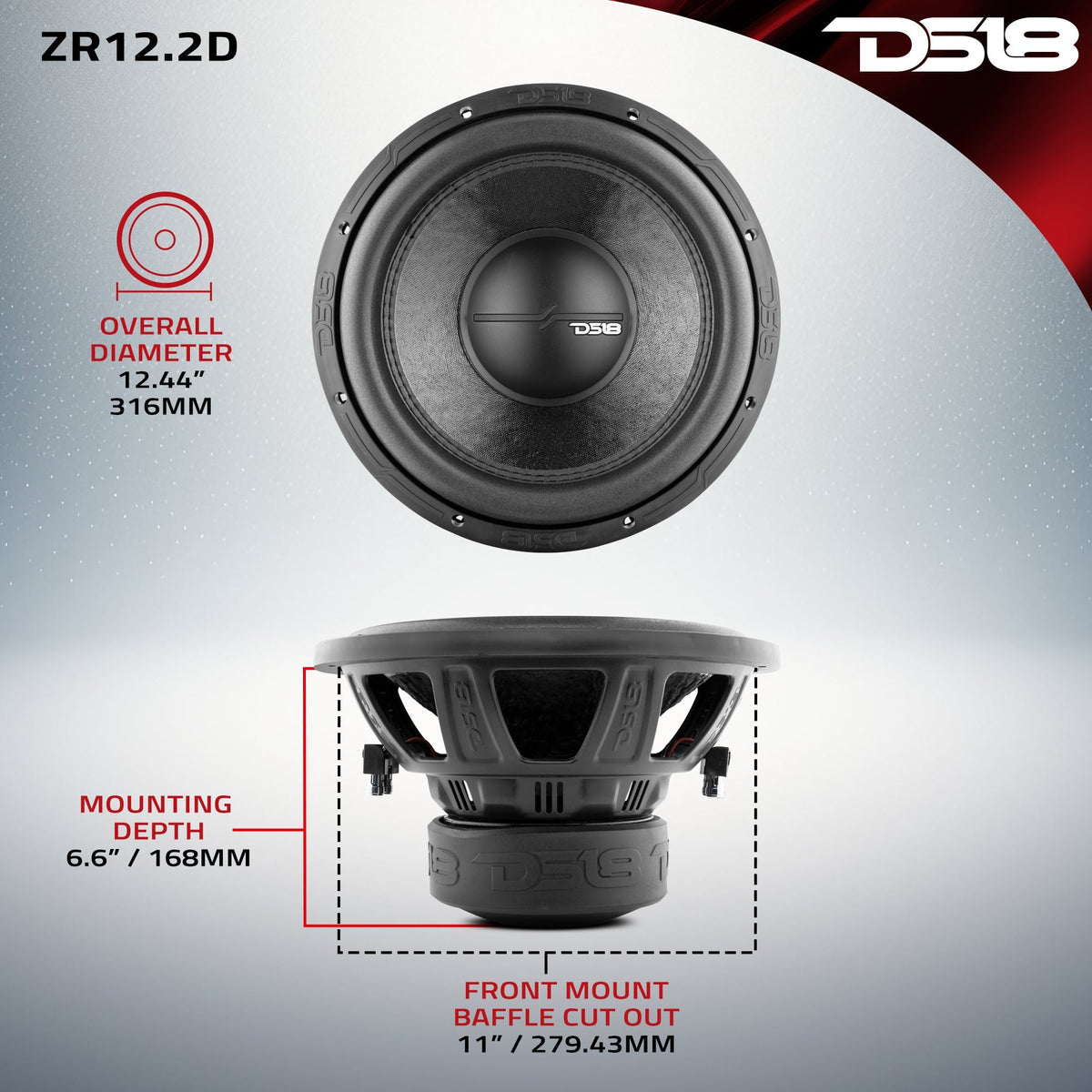 DS18 ZR 12" Subwoofer 750 Watts Rms DVC 2-Ohm