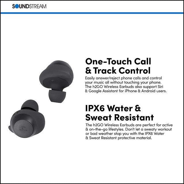 Soundstream H2E-BK H2GO Premium True Wireless Stereo Earbuds