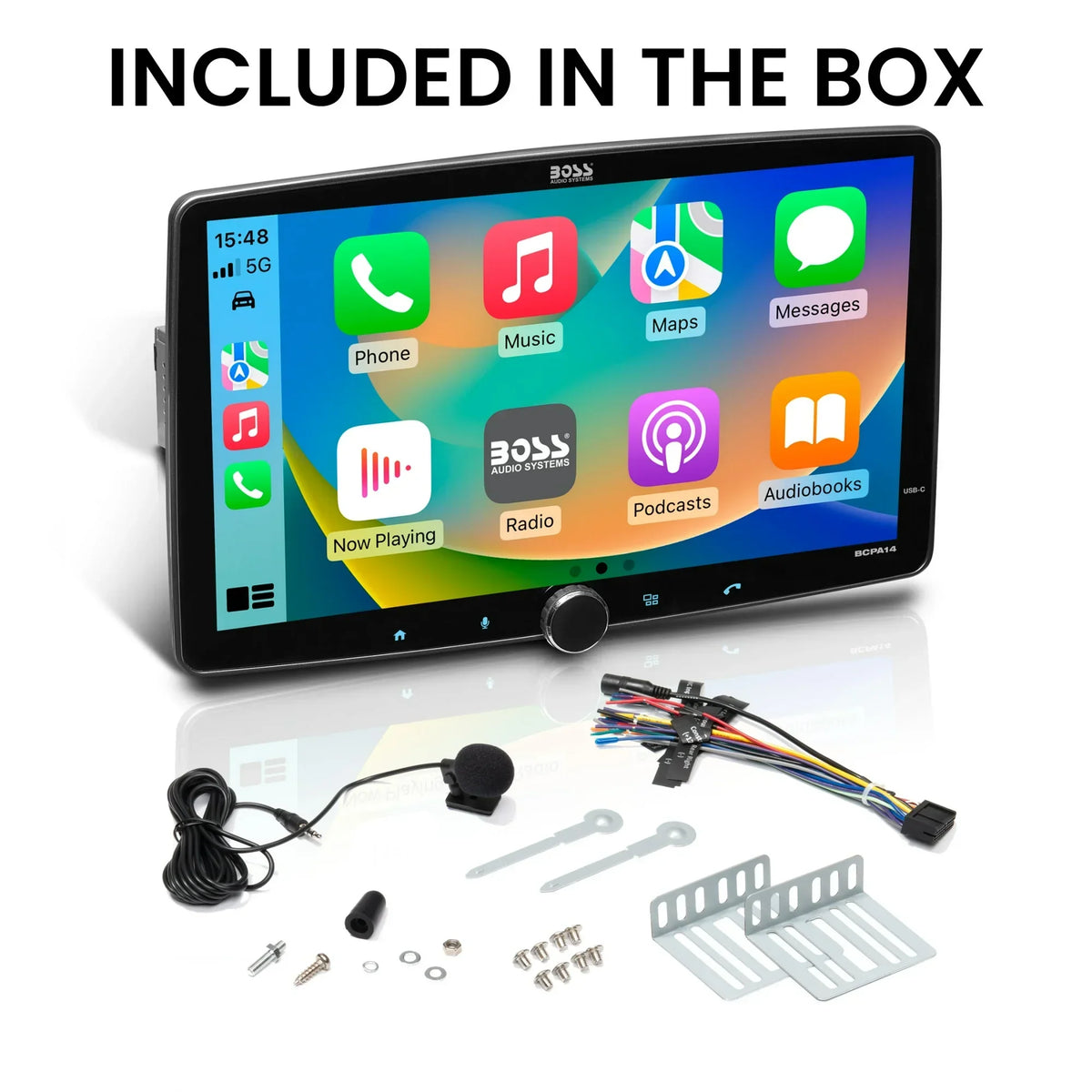 BOSS Audio Systems BCPA14 Car Stereo - Apple CarPlay, Android Auto, Single Din, 14 Inch Capacitive Touchscreen, Bluetooth, No