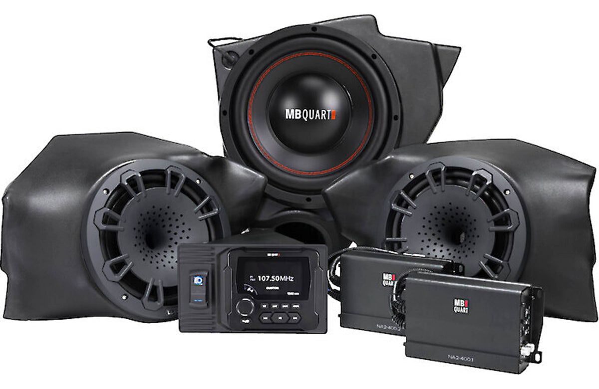 MB Quart MBQR-STG3-2 Stage 3 audio system with receiver, 8" speakers, 2-channel amp, 10" subwoofer, and mono amp — fits select 2014-up Polaris RZR models