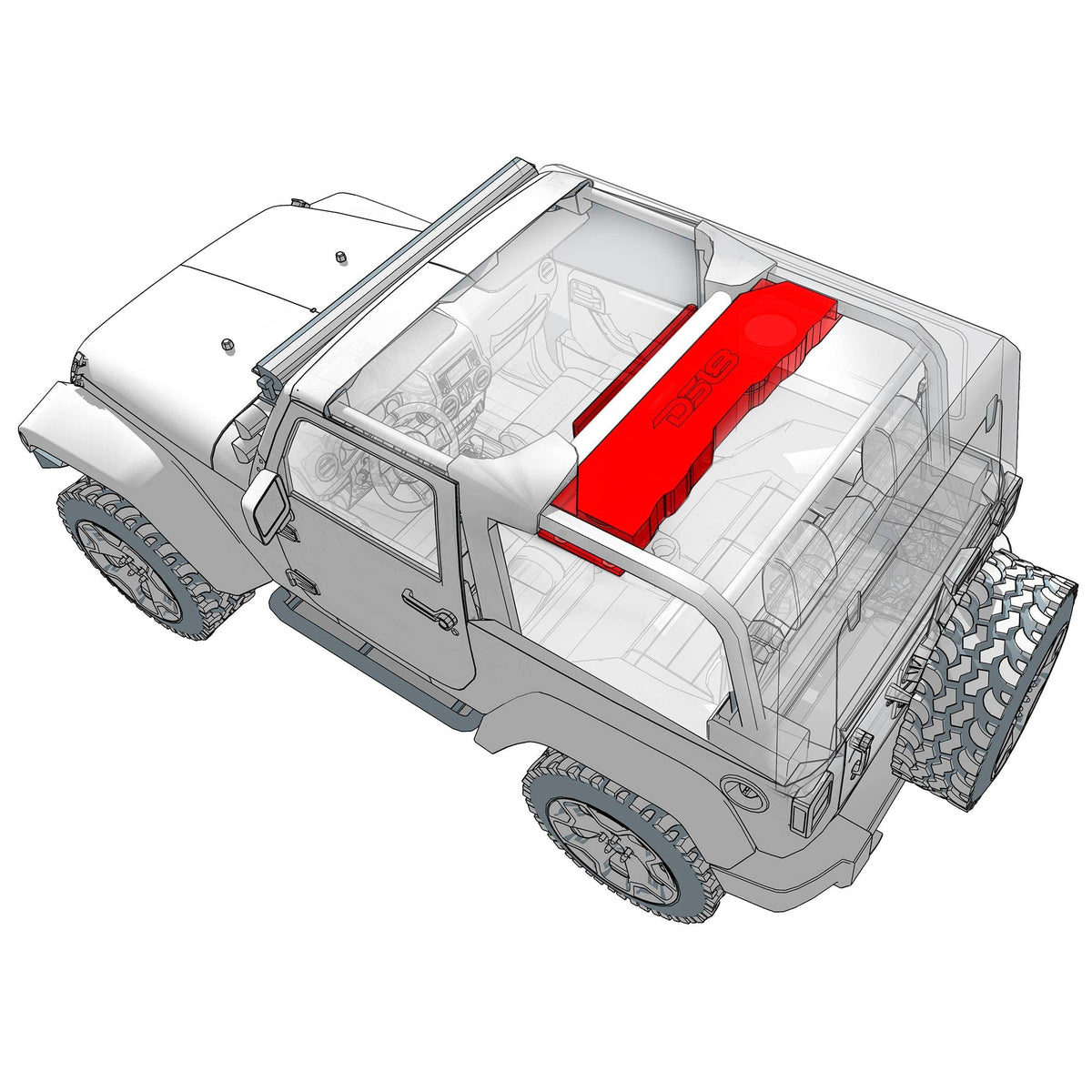 DS18 Jeep JK/JKU Overhead Sound Bar System Fits 4 X 8" Speakers (Not included) 4 X Tweeters PRO-TW4L and 2 X Drivers PRO-DRNS