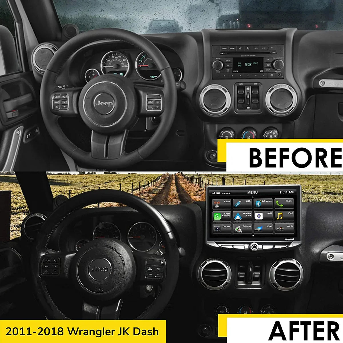 HEIGH10 Jeep Wrangler JK (2007-2010) 10" Radio Kit with Spare Tire Backup Camera