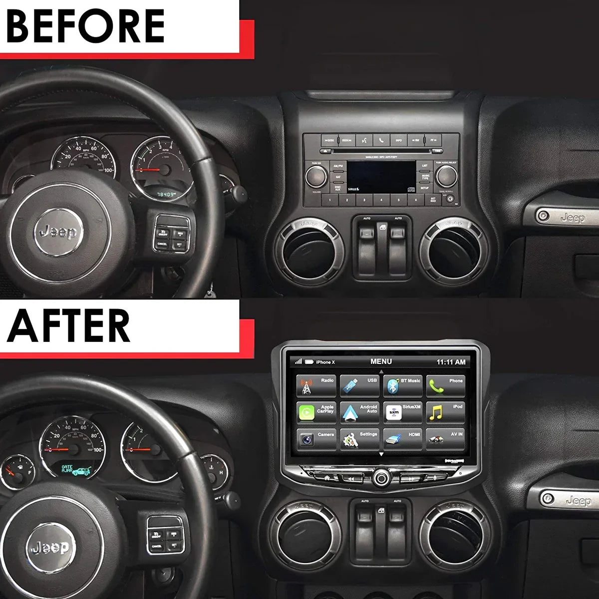 HEIGH10 Jeep Wrangler JK (2011-2018) 10" Radio Kit with Spare Tire Backup Camera