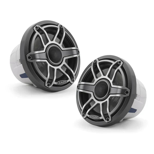 JL Audio M6-770X-S-GmTi 7.7" 250W Marine Coaxial Speakers-Gloss White Sports Grills (Pair)