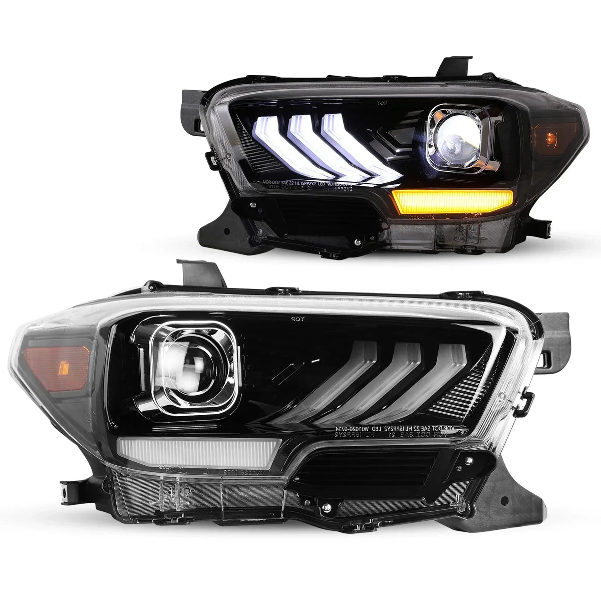 Winjet 2016-2019 Toyota Tacoma/2020-2023 Tacoma SR SR5 TRD Sport DRL Head Lights - Glossy Black/Clear