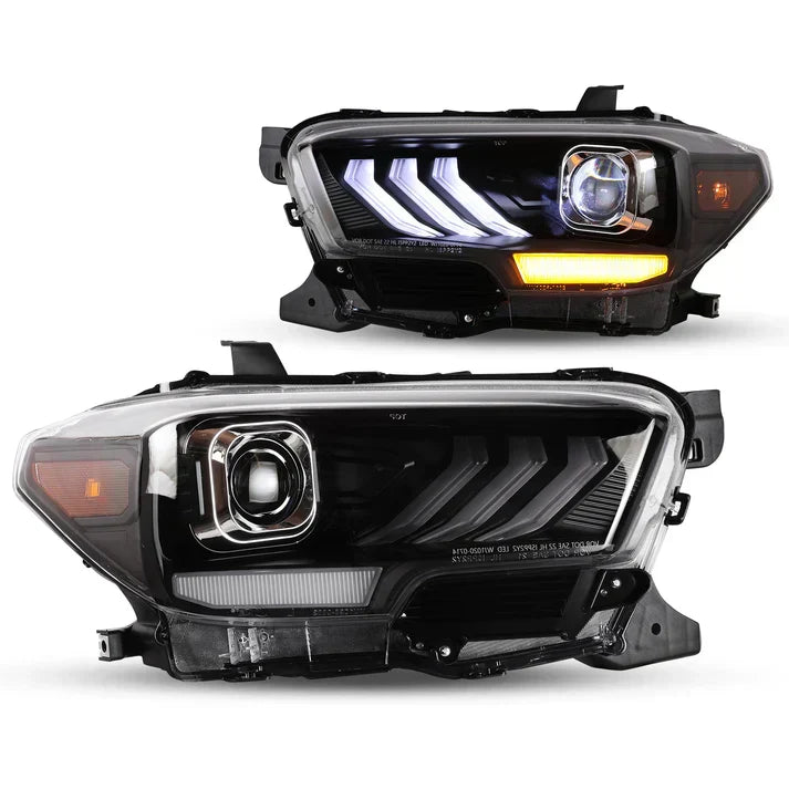 Winjet 2016-2019 Toyota Tacoma/2020-2023 Tacoma SR SR5 TRD Sport DRL Head Lights - Glossy Black/Clear