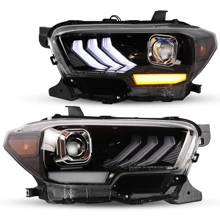 Winjet 2016-2019 Toyota Tacoma/2020-2023 Tacoma SR SR5 TRD Sport DRL Head Lights - Glossy Black/Clear