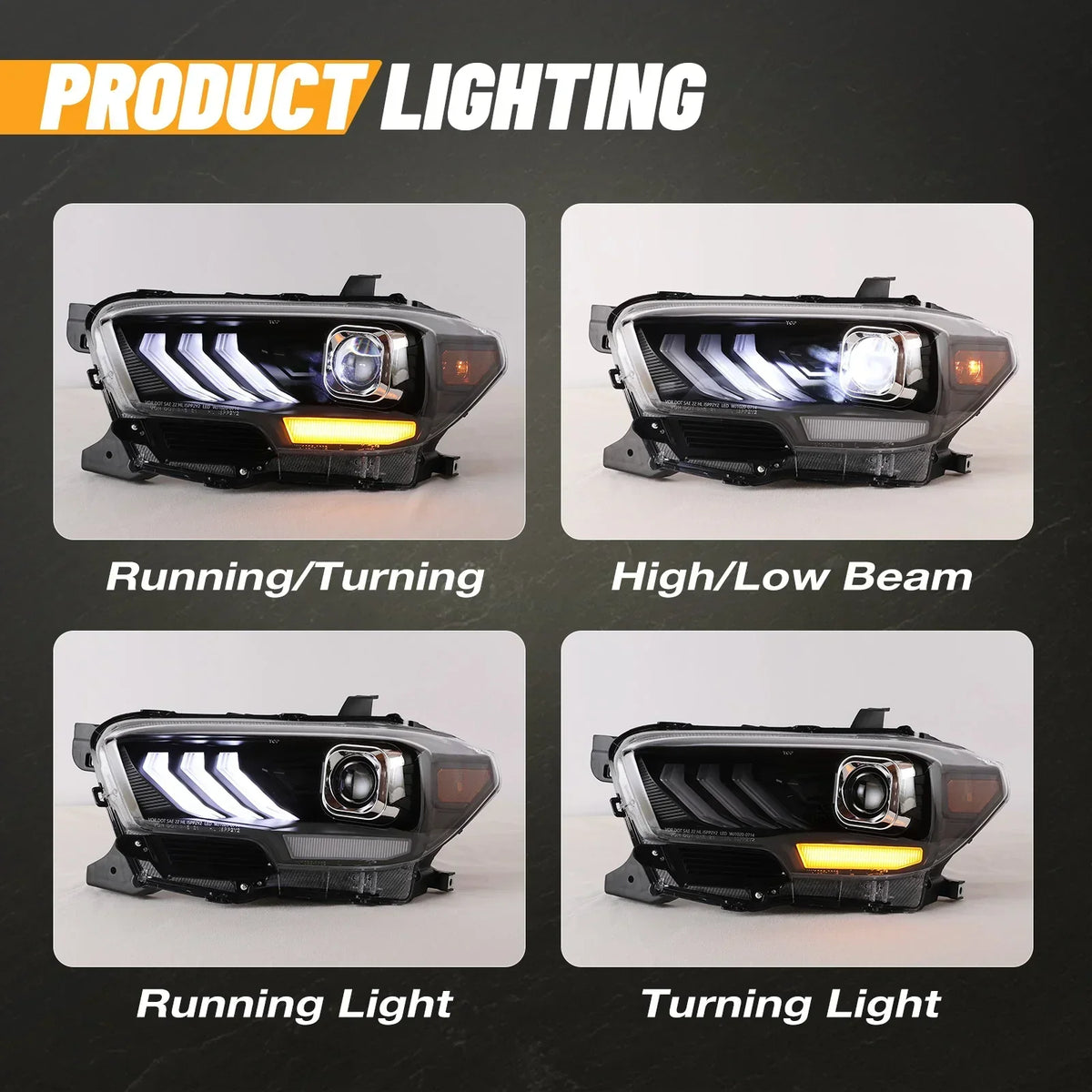 Winjet 2016-2019 Toyota Tacoma/2020-2023 Tacoma SR SR5 TRD Sport DRL Head Lights - Glossy Black/Clear