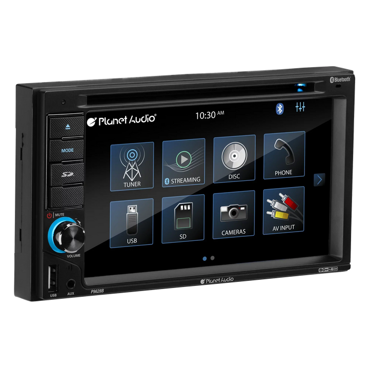 Planet Audio P9628B 6.2” Touchscreen Car DVD Player, Bluetooth, DVD USB SD AM/FM