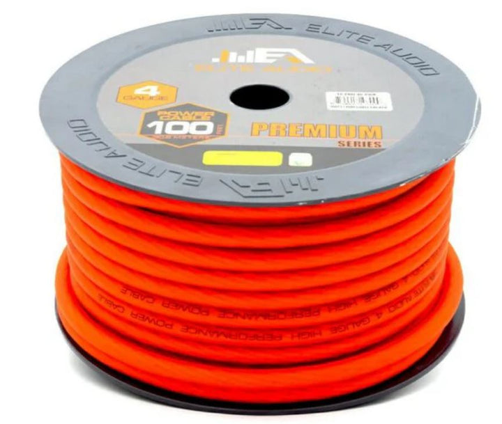 Elite Audio 4 Gauge CCA Power Wire – 100ft Spool | High-Performance Car Amp Cable | EA-PRM4G-PWR
