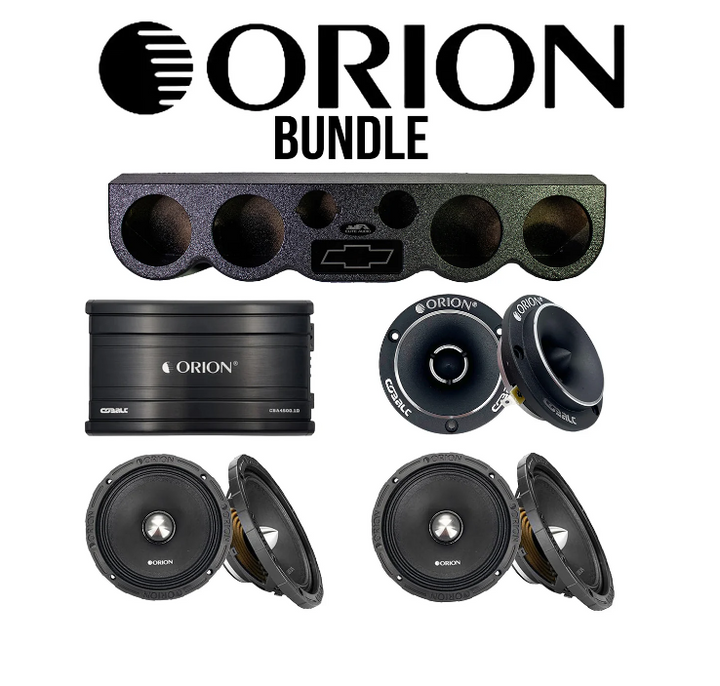 Orion Car Audio Bundle – 38" Roof Rack Sound Bar Pod w/ Chevy Logo + 2 Orion XTR652NEO 6.5" Midrange Bullet Speakers + Orion CTW2.0NEO 3.8" Tweeters + Orion CBA4500.1D 4500W Monoblock Amplifier