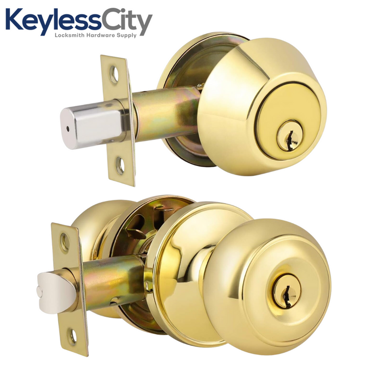 Kwikset Premium Combo Lockset – Knob & Deadbolt – Polished Brass