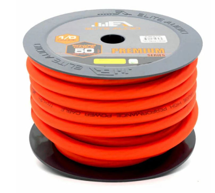 Elite Audio EA-PRM0G-PWR | 0 Gauge CCA Power Wire – 50ft Roll | High-Performance Car Audio Amp Cable