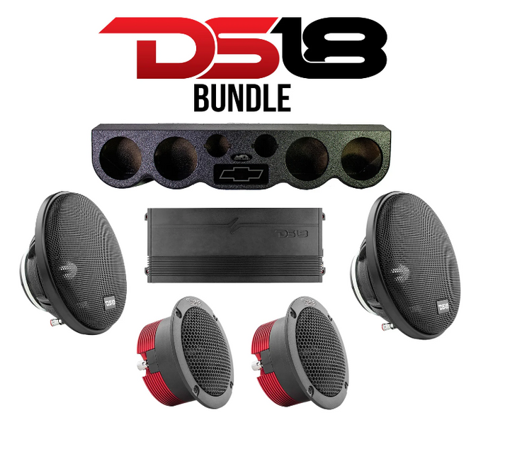 DS18 Bundle with Roof Rack Panel | Elite Audio 38" Speaker Panel for Chevy (Fits 4x 6.5" & 2x 3.8") + (2 Pairs) DS18 PRO-FR6NEO 6.5" Full-Range Midrange Speakers + (2 Pairs) DS18 GTX1XL 1.3" Super Bullet Tweeters + DS18 GEN-X 4-Channel Class D Amplifier