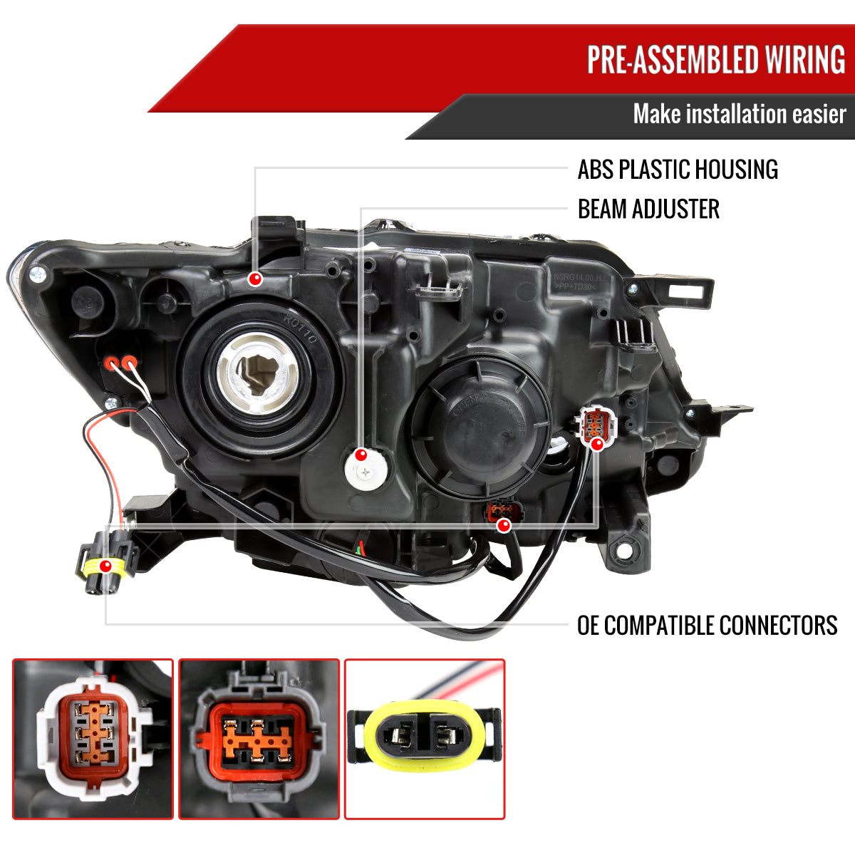 Spec-D 14-16 Nissan Rogue Driver LED Black Replacement