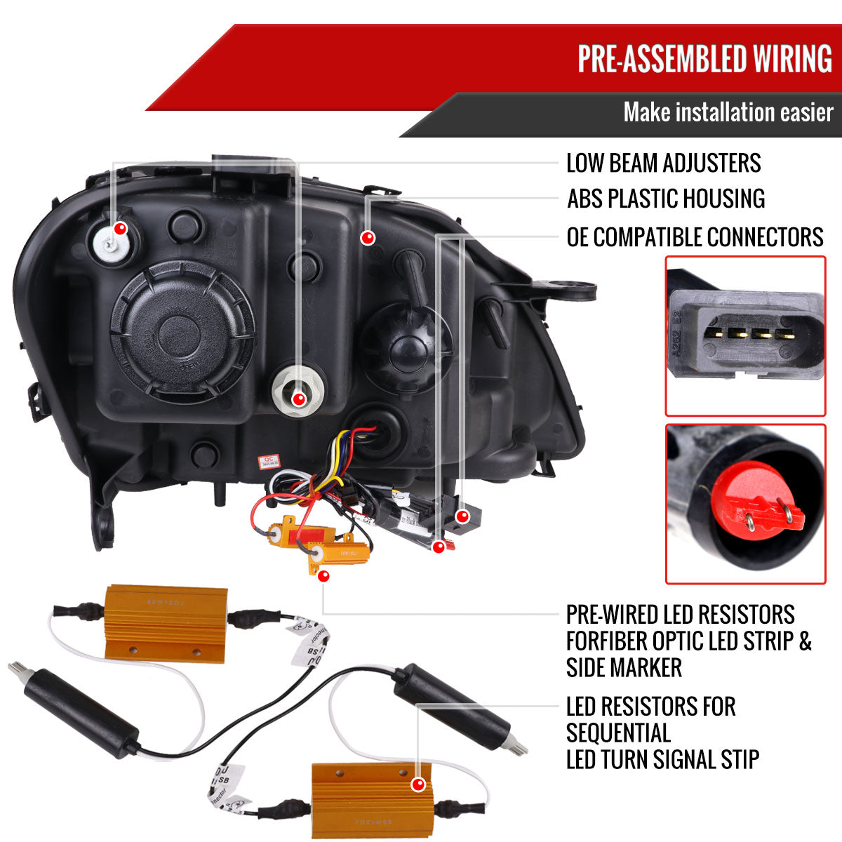 Spec-D 09-11 Benz W164 ML-Class Headlights Sequetial LED Glossy Black