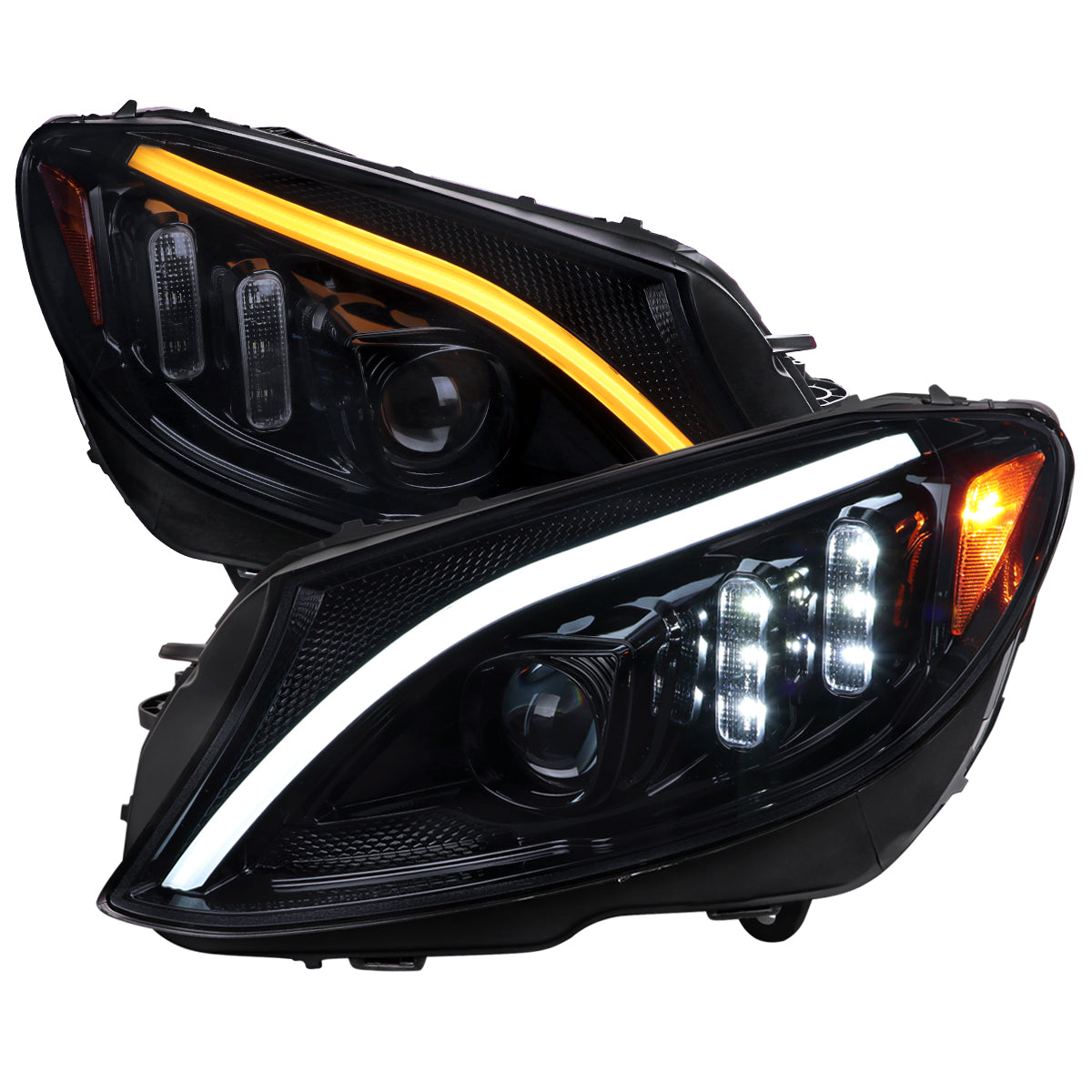 Spec-D 15-18 Mercedes C-Class W205 Sequential Headlights Black/Smoked