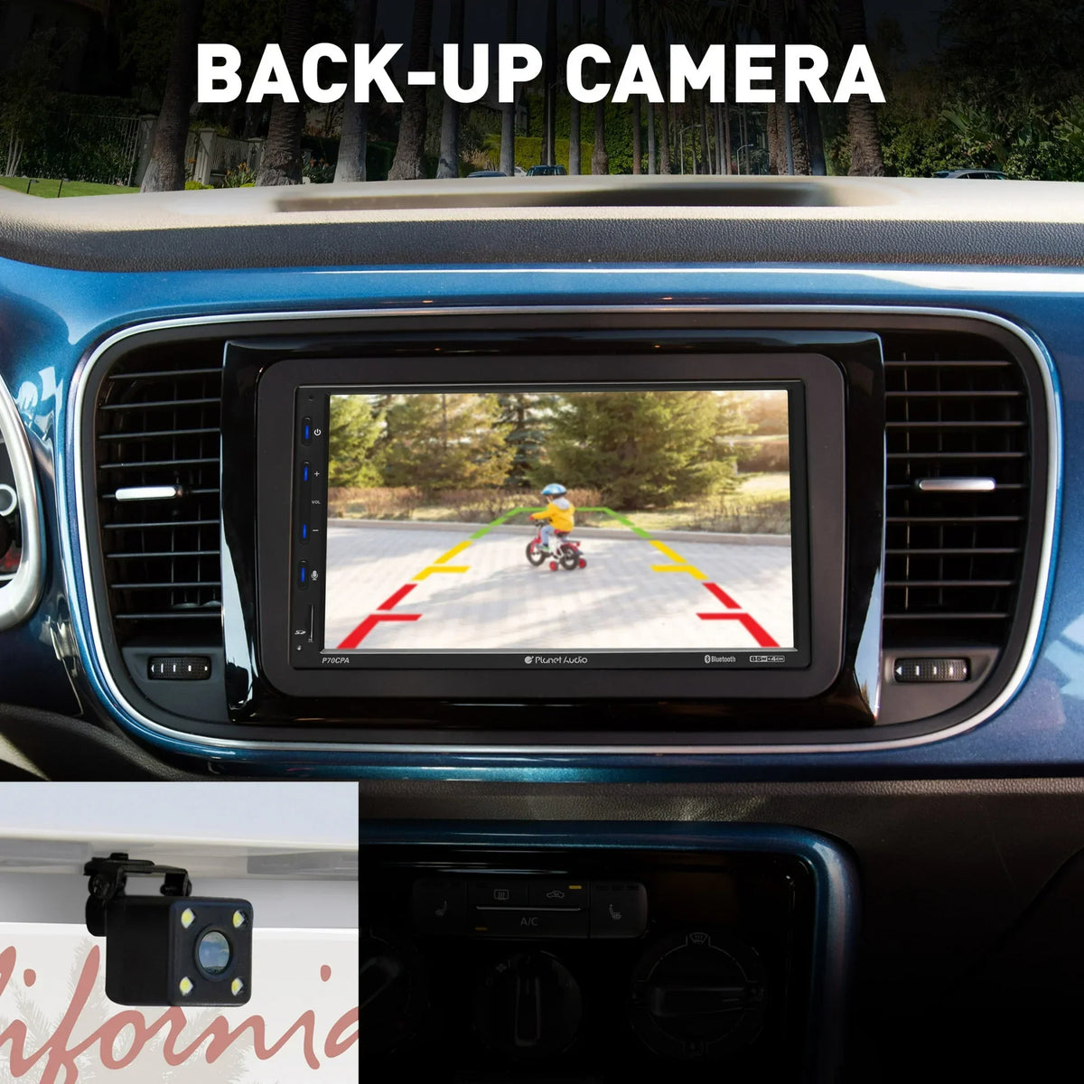 Planet Audio P70CPA-C Car Stereo - Apple CarPlay, Android Auto, Double Din, 7 Inch Touchscreen, Bluetooth, No CD DVD Player, 