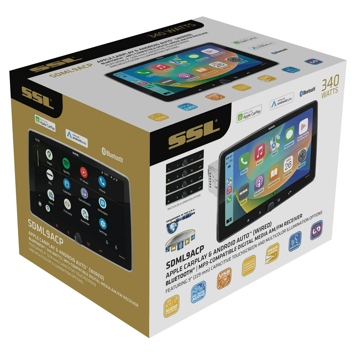 Sound Storm Laboratories SDML9ACP Car Audio Stereo - Apple CarPlay, Android Auto, Single Din, 9 Inch Touchscreen, Bluetooth, 