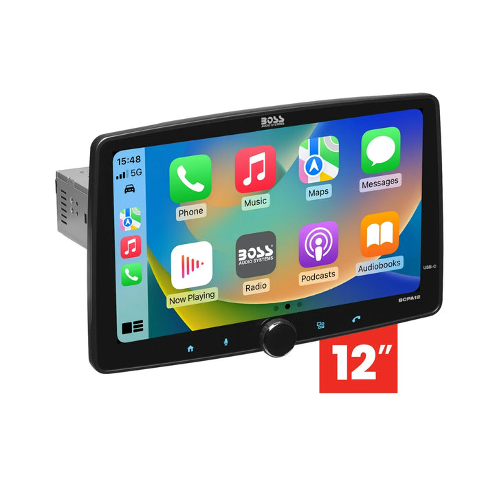 BOSS Audio Systems BCPA12 Car Stereo - Apple CarPlay, Android Auto, Single Din, 12 Inch Touchscreen, Bluetooth, No DVD CD Player, AM/FM Radio Receiver, Multicolor Illumination