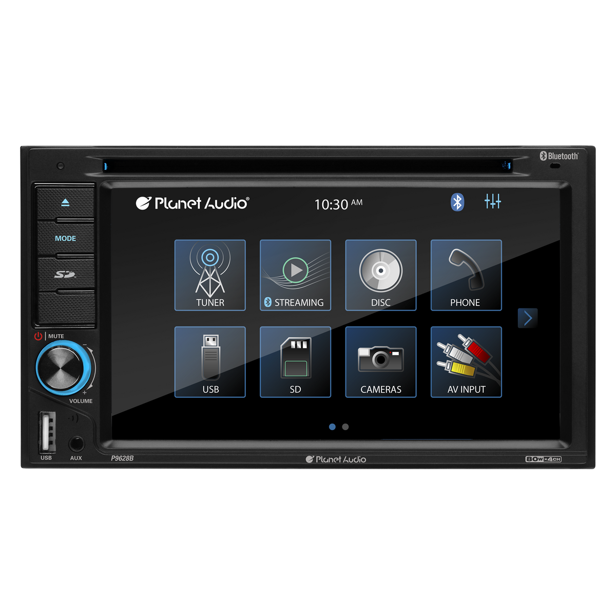 Planet Audio P9628B 6.2” Touchscreen Car DVD Player, Bluetooth, DVD USB SD AM/FM