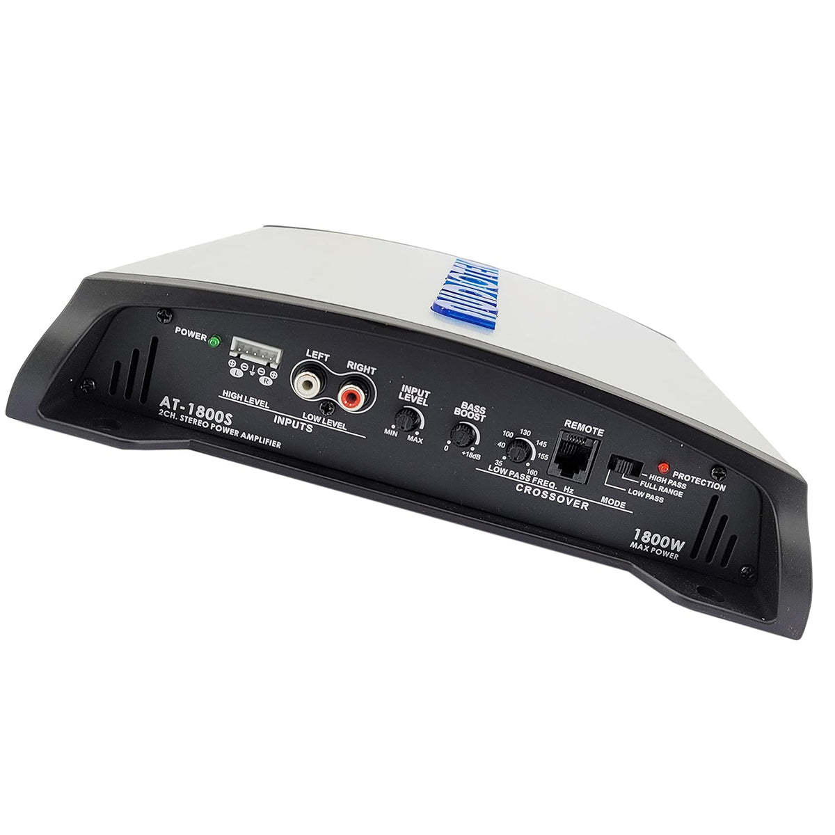 AUDIOTEK AT1800S 2-Channel Class AB Car Amplifier, 1800 Watts, 2 Ohm Stable, Bridgeable Full-Range Stereo, Bass Knob, LED Ind