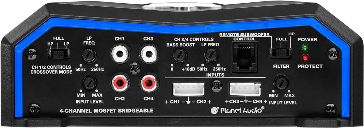 Planet Audio PL2400.4 4 Channel Car Amplifier - 2400 Watts, Full Range, Class A/B, 2/8 Ohm Stable, Mosfet Power Supply, Bridg